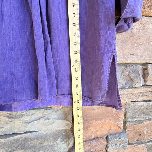 Gudrun Sjogden M Purple Linen Blend Pleated Henley Popover Women's Tunic Top - Picture 9 of 12